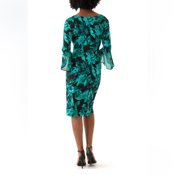 Connected Apparel 🎉🎉HP🎉🎉Elegant Green Floral Dress Sz 14 3/4 Slv not - Picture 2 of 4